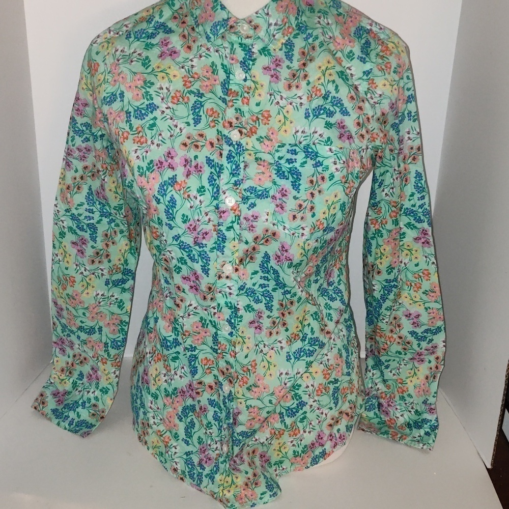 J. CREW Size Small  LIGHTWEIGHT COTTON SHIRT FRESH SPEARMINT GREEN FLORAL